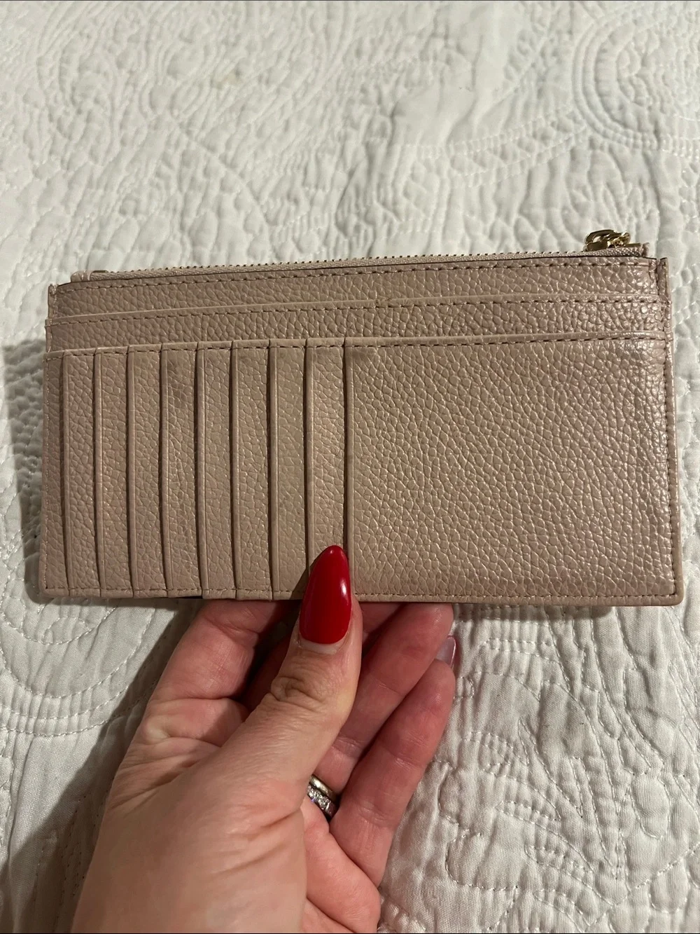 Michael Kors Pebbled Leather Card Case Wallet in Blush Taupe